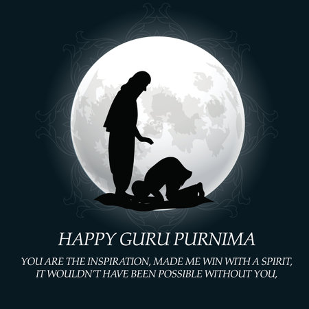Happy Guru Purnima Gautama Buddha, silhouette, stars, Mandala. Traditional Festival Poster Banner Design Template.の写真素材