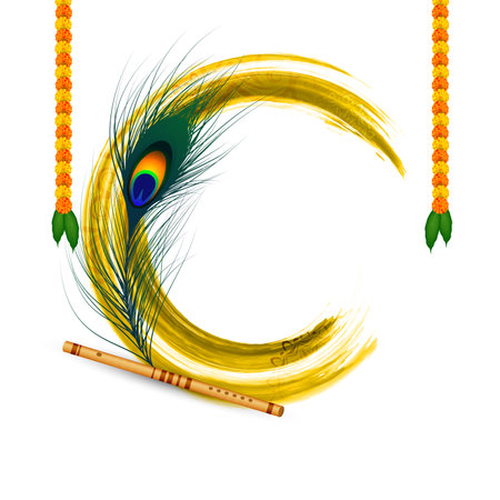Happy Krishna Janmashtami festival . Janmashtami festival vector with Lord Krishna playing flute vector illustration background, banner, digital post, poster, and card designの写真素材