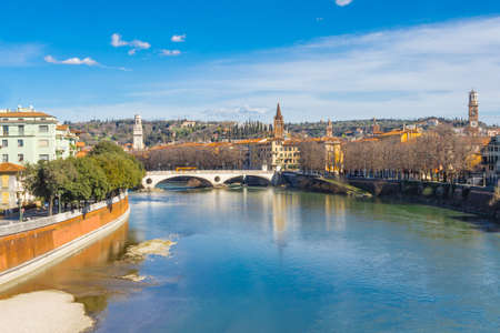 View of the Adige River in Verona Italyの写真素材