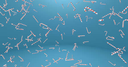 candy cane chaos in blue backgroundの写真素材