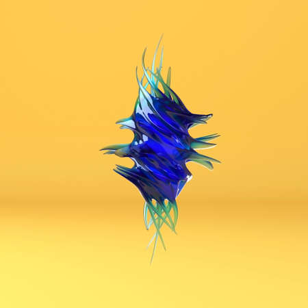 Abstract glass shape on yellow backgroundの写真素材