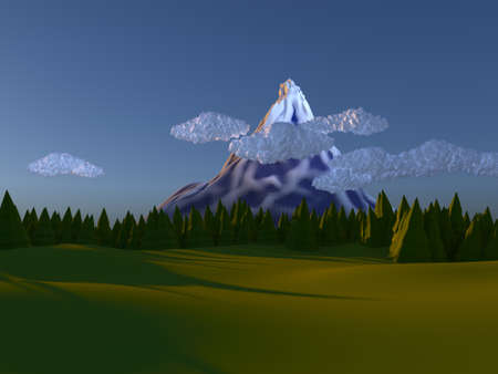 Low poly landscape hills 3d illustration renderの写真素材