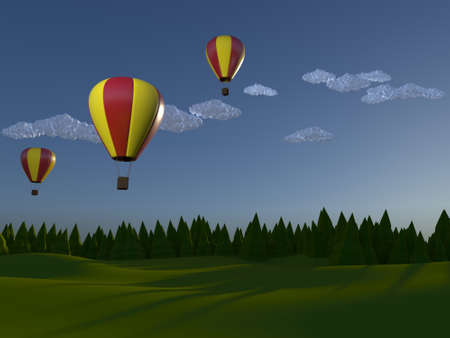 Low poly landscape air ballon 3d illustration renderの写真素材
