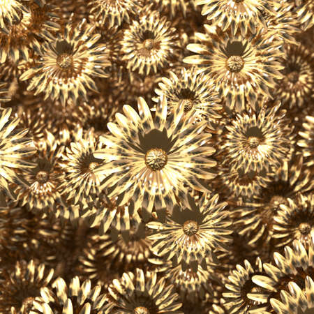 Beauty golden flowers scatering in wall 3D illustrationの写真素材