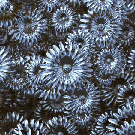 Beauty silver flowers scatering in wall 3D illustrationの写真素材