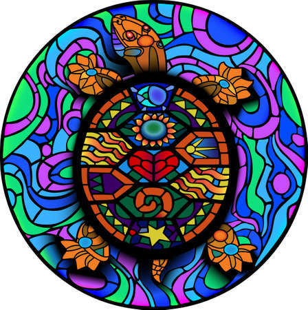 Colorful Mesoamerican Turtle old sticker styleのイラスト素材