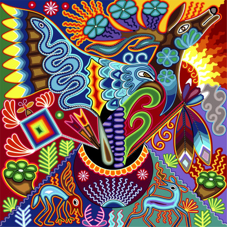 Huichol Psycho felt needlework artwork HD setのイラスト素材