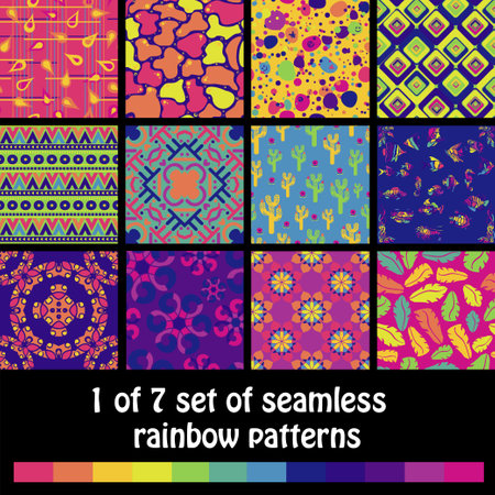 1 of 7 seamless rainbow patternsのイラスト素材