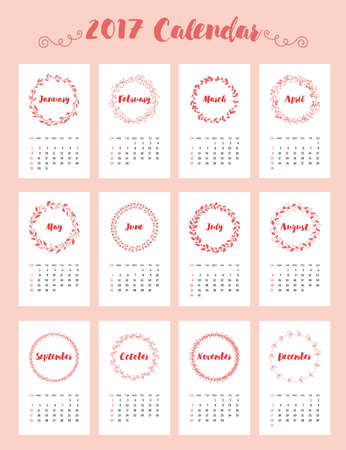 2017 Calendar Design with Wreathのイラスト素材