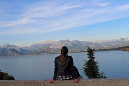 The girl seeing landscape of Antalya, Turkey.の写真素材