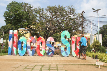 Colorful signage of Ilocos Sur at a park in Vigan, Philippines.のeditorial素材