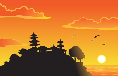 silhouette of peaceful and lovely paradise on the sunsetのイラスト素材