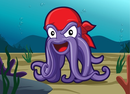 Image of cool octopus pirate under the seaのイラスト素材