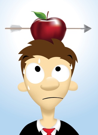 Image of person who take high risks with apple put on his head and shot by an arrowのイラスト素材