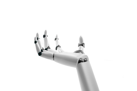Robotic hand take something on white backgroundの写真素材