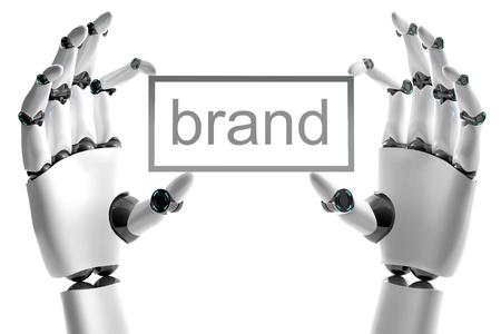 Robotic hand with brand place on white backgroundの写真素材