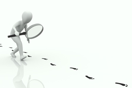 3d human follows some black footstep on a white backgroundの写真素材