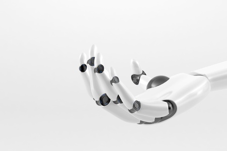 White Robotic hand isolated on a white backgroundの写真素材