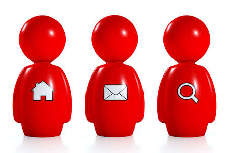 3d red humans with web symbols isolated on a white backgroundの写真素材