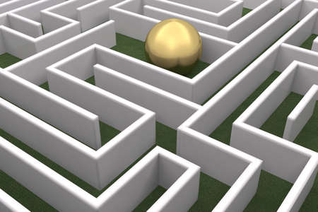 A big gold sphere inside a white labyrinthの写真素材