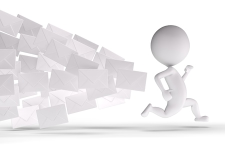 3d human chased by a lot of letters on a white backgroundの写真素材