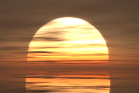 Calm water and clouds with sunset on the backgroundの写真素材