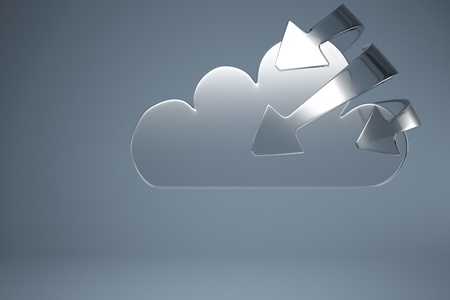 computing cloud with synchronization arrows around on blue backgroundの写真素材