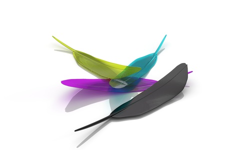 Cyan, Magenta, Yellow, Black quills on white backgroundの写真素材