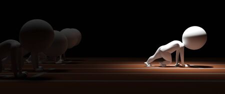 3d small man run race with added advantages for a runnerの写真素材