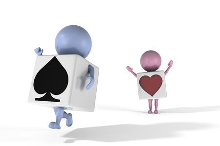 3d cartoon man escapes from relationship with cartoon woman の写真素材
