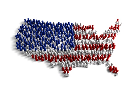 Population of the United States represented by 3d character on white backgroundの写真素材