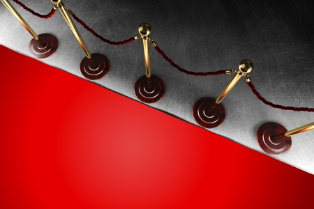 A velvet rope barrier with big red carpet in top view A velvet rope barrier with big red carpet in top view