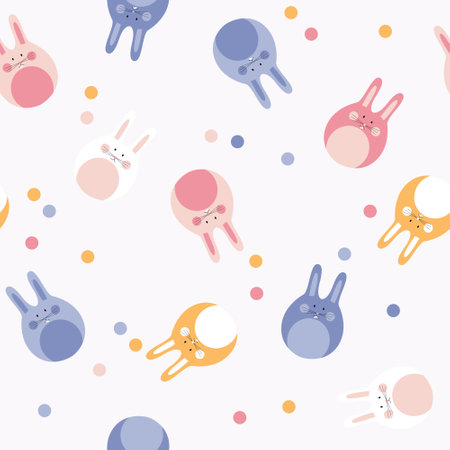 Cute round bunny pattern. Seamless pattern. Vector illustration. Pastel soft colors. Playfull and sweet. Pastel sugared almonds.のイラスト素材