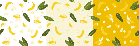 Fun banana patterns. Alternative backgrounds. Flat vector illustration. Minimalist style. Stylized elements. Clean lines, modern illustration.のイラスト素材