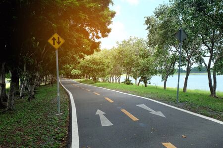 Bicycle road on the waterfront at Nongbon Water Sports Center, bangkok, thailandの写真素材