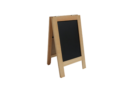 Stand sign Blackboard with wooden isolated on white backgroundの写真素材