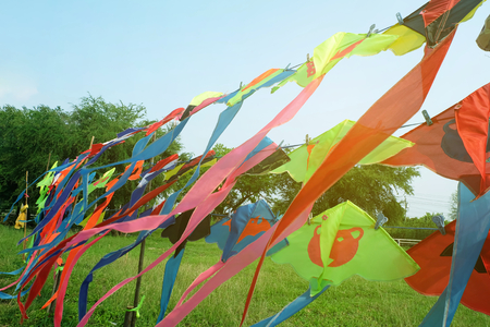 Colorful pattern Kites. hanging for sale.の写真素材