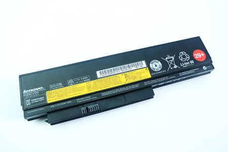 BANGKOK, THAILAND - August 1, 2018 Lenovo Battery For Laptop or Notebook computer isolated on white backgroundのeditorial素材