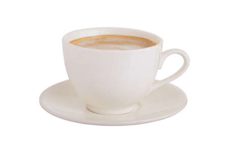 White latte coffee mug, side view isolated on white backgroundの写真素材