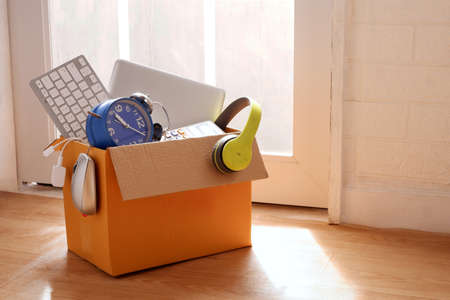 Obsolete electronic gadgets or e-waste in paper boxes , Reuse and Recycle concept.の写真素材
