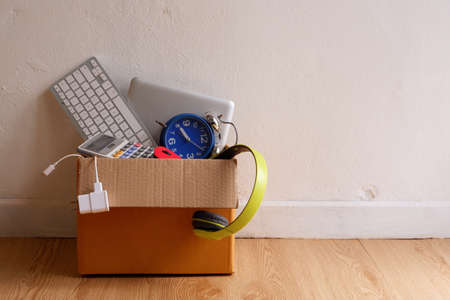 Obsolete electronic gadgets or e-waste in paper boxes , Reuse and Recycle concept.の写真素材