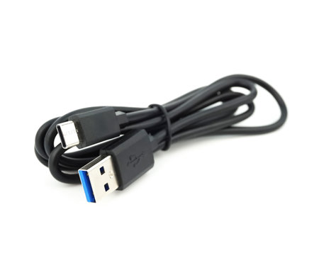 Charging cable or data cable USB-C 3.0 for electronic devices on white backgroundの写真素材