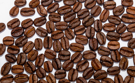 coffee in beans on a white backgroundの写真素材