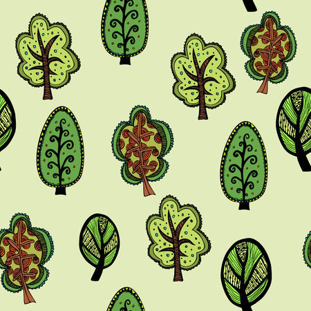 Seamless texture with ornamental trees. Endless hand drawn vector pattern. Template for design textile, backgrounds, packages, wrapping paperのイラスト素材