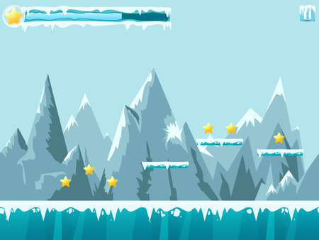 Mountain seamless background illustration for mobile app, web, game with snow and ice. Vector template with gui elements.のイラスト素材