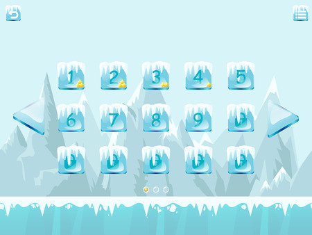 Choose level screen vector template for winter icy game with element and icons.のイラスト素材