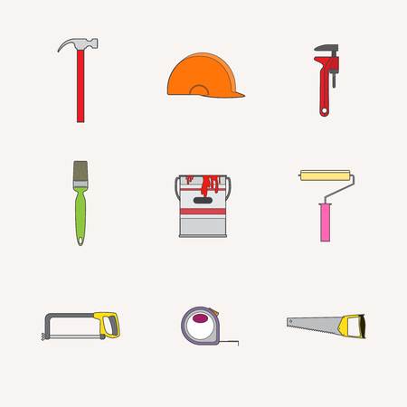 Vector collection of house construction and repair icons. Building, construction graphic design. Repair tools.のイラスト素材