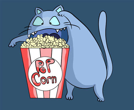 Popcorn cat ready for a snackのイラスト素材