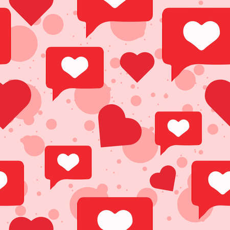 Romantic seamless pattern with red hearts and pink background for Valentine's Day.のイラスト素材