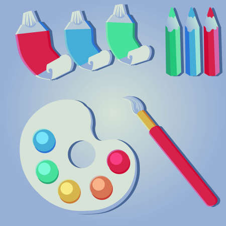 Art supplies and colors, elements.のイラスト素材